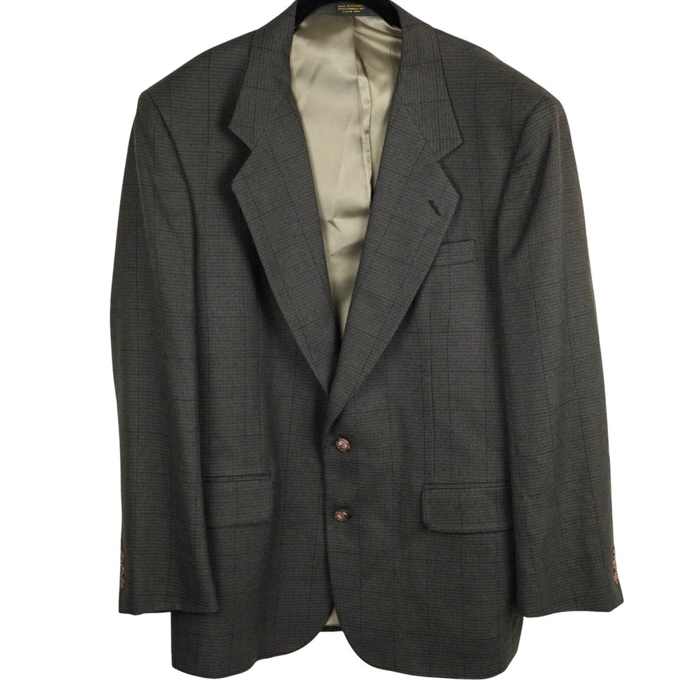 Oscar de la Renta Mens Sport Coat Blazer Brown Plaid Two Button Wool Blazer